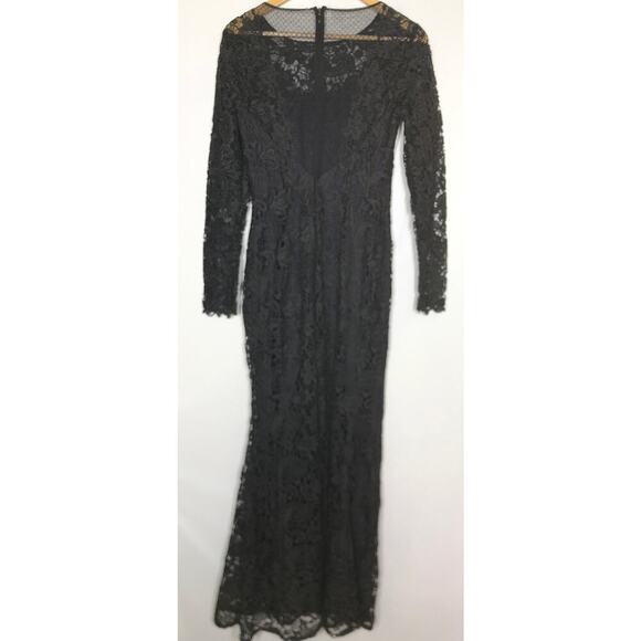 ML Monique Lhuillier Lace Tower Dress Sheer Back Lace Overlay Maxi Black Size 6 - Picture 6 of 11